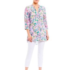 Anthropologie Figueroa & Flower Floral Print Rayon Button Front Top/Tunic Medium